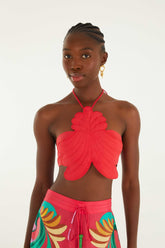 Red 3d Shell Halter Neck Crop Top - FARM Rio BANANA QUEEN