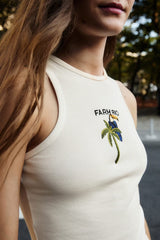 Off-White Tucanissimo Embroidered Organic Cotton Tank Top - FARM Rio OFF-WHITE