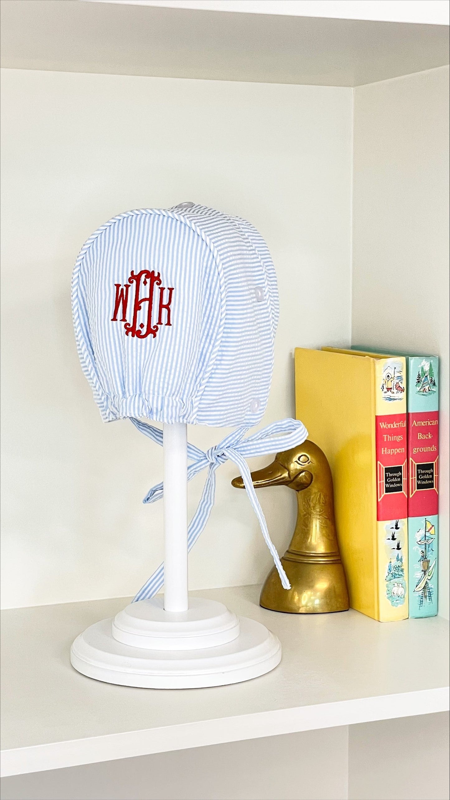 Beaufort Bonnet Barringer Bonnet - Breakers Blue Seersucker | Classic Baby Boy Bonnet