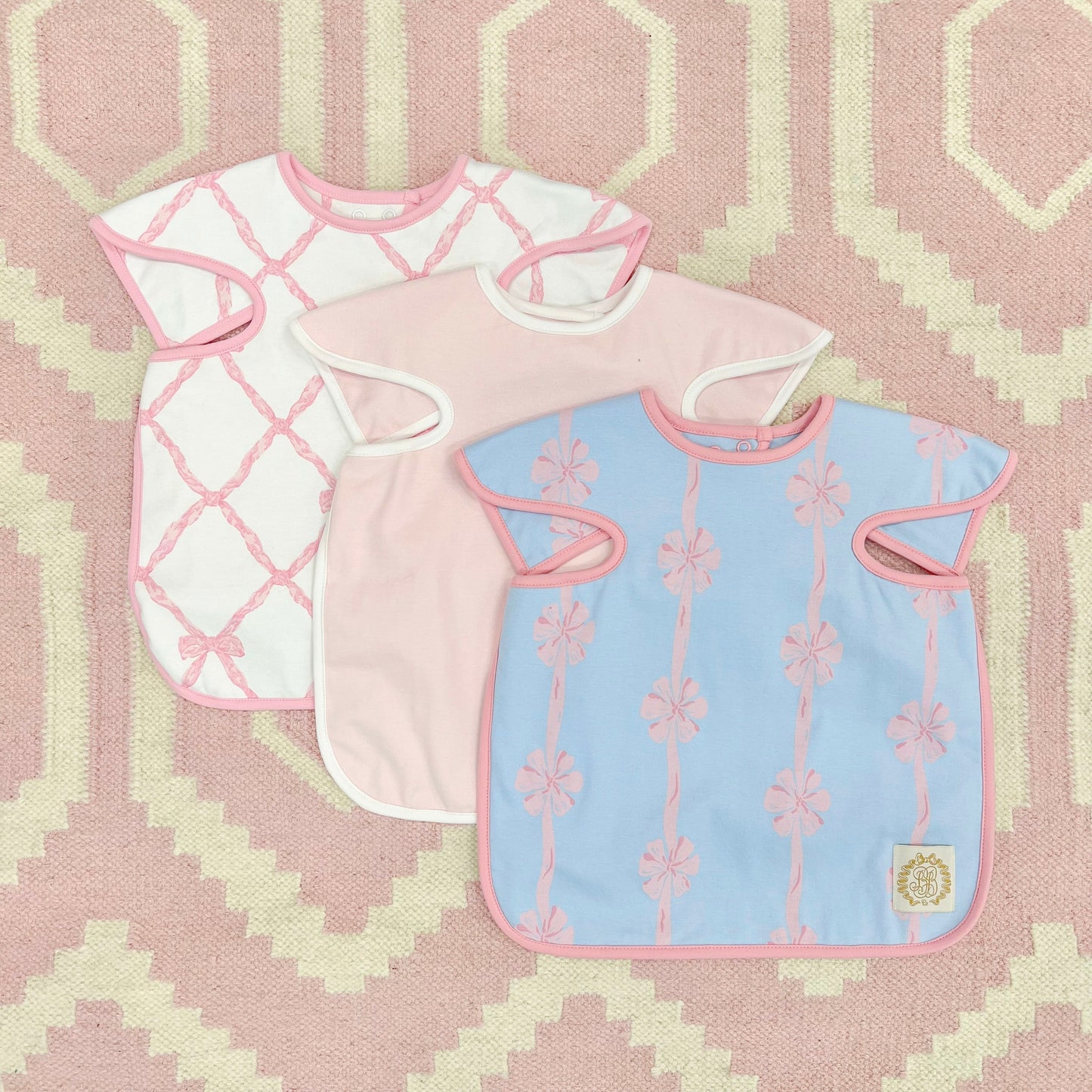 Beaufort Bonnet Big Bite Bib - Palm Beach Pink with Worth Avenue White