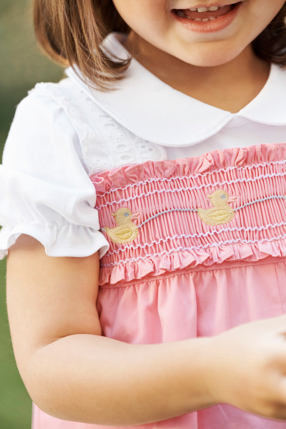 Beaufort Bonnet Ritzy Romper - Sandpearl Pink & Duck Smocking