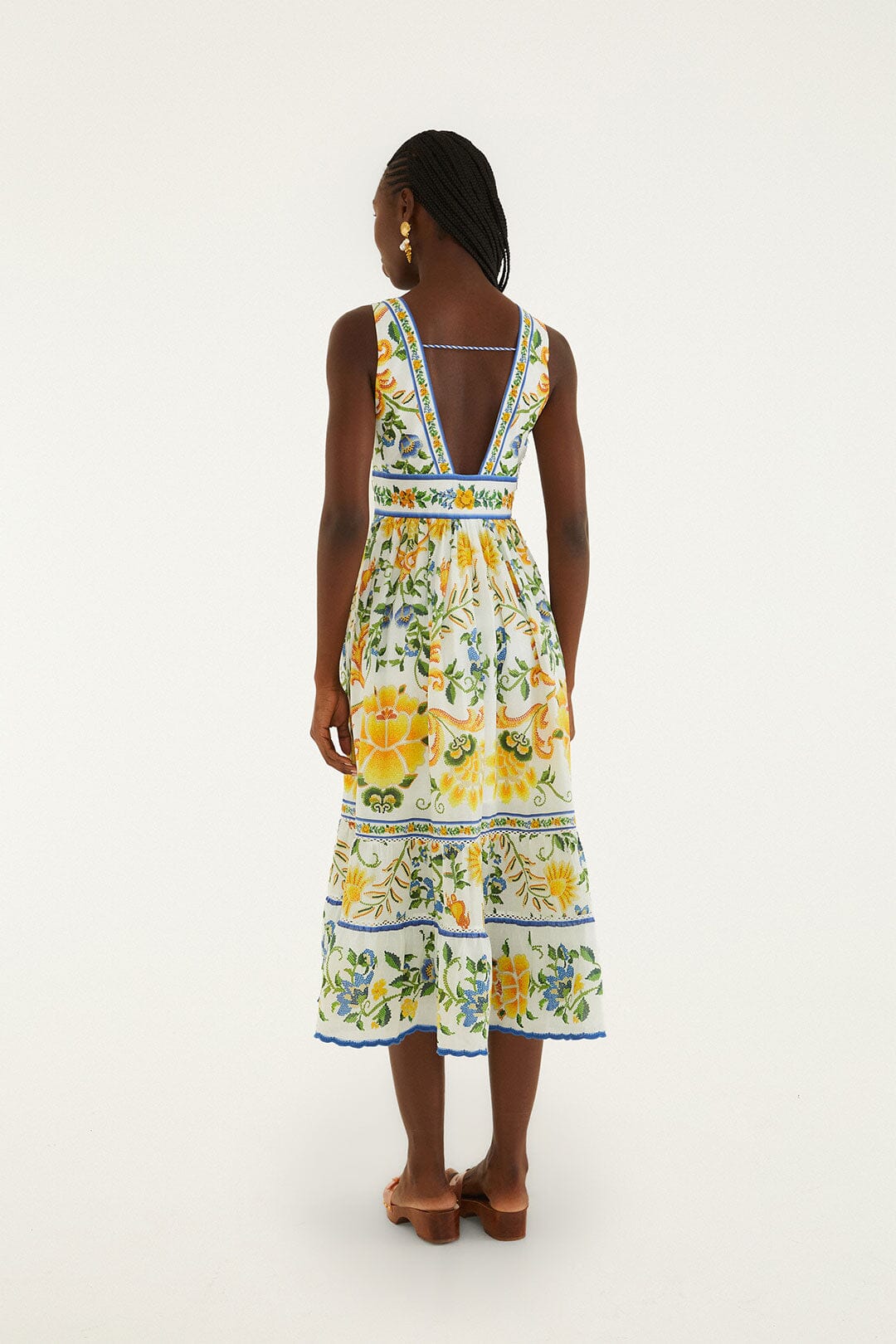 Off-White Emily Floral Tapestry Rope Ties Midi Dress - FARM Rio EMILY FLORAL TAPESTRY OFF-WHITE