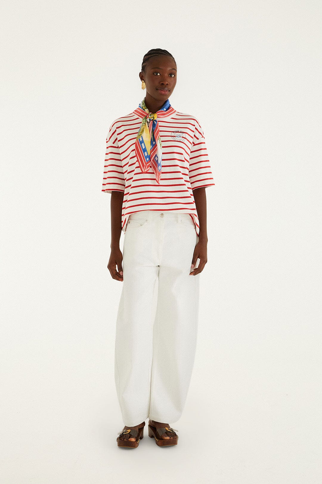 Red Summer In The Tropics Stripes T-Shirt & Scarf - FARM Rio OFF-WHITE