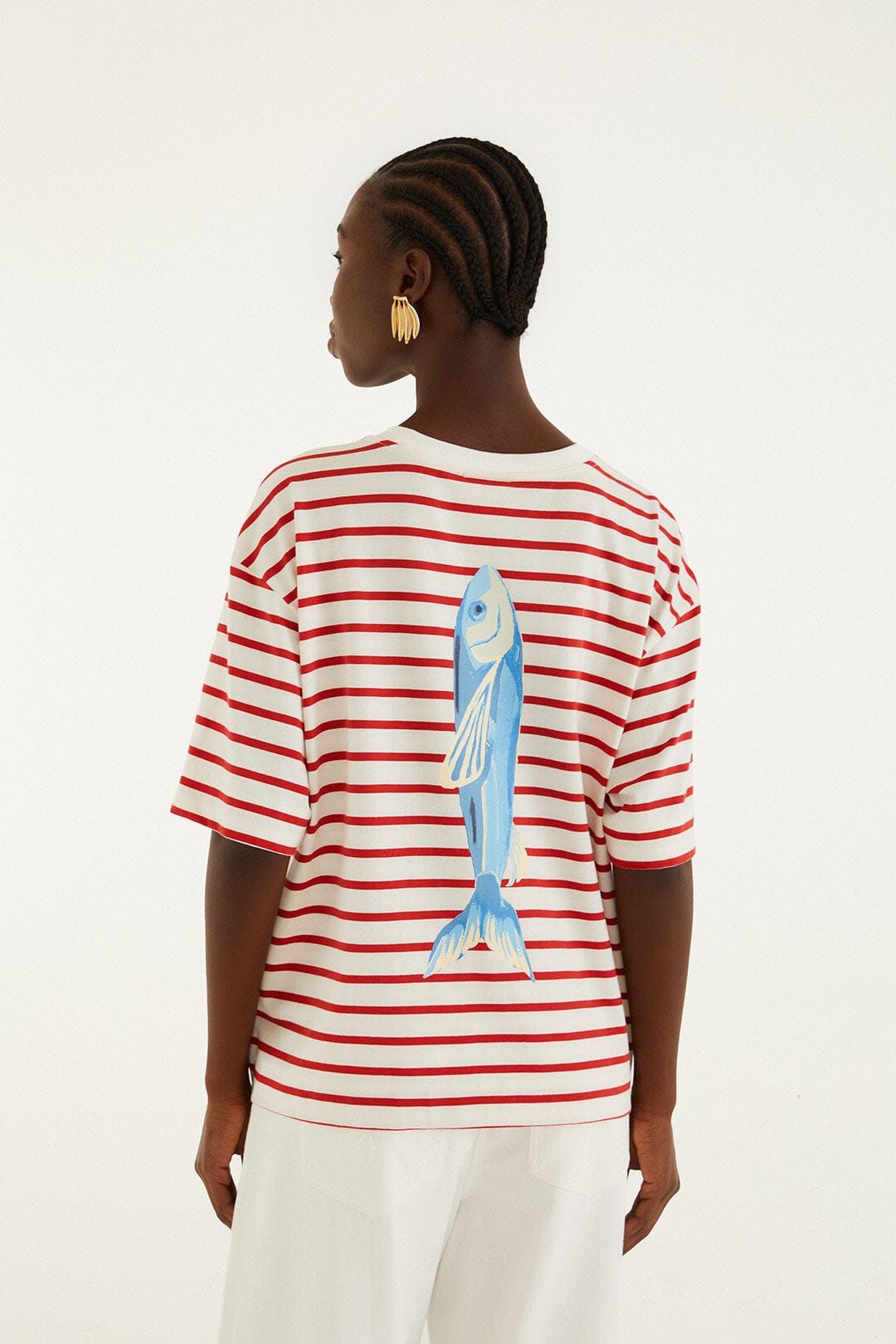 Red Summer In The Tropics Stripes T-Shirt & Scarf - FARM Rio OFF-WHITE