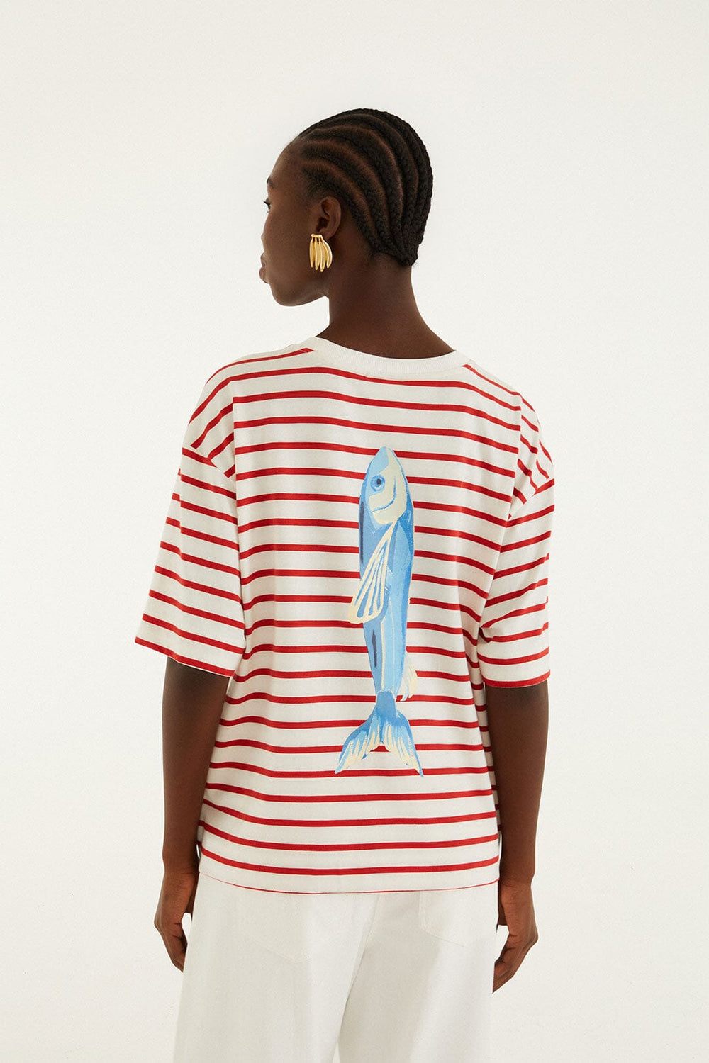 Red Summer In The Tropics Stripes T-Shirt & Scarf - FARM Rio OFF-WHITE