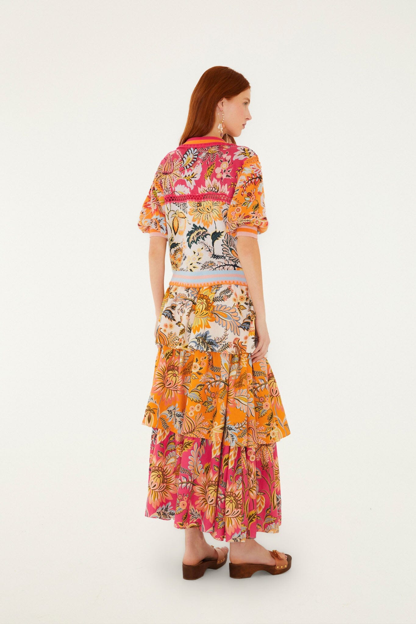 Multicolor Ligia Floral Mix Layered Lenzing Ecovero Euroflax Midi Skirt - FARM Rio LIGIA FLORAL MIXED