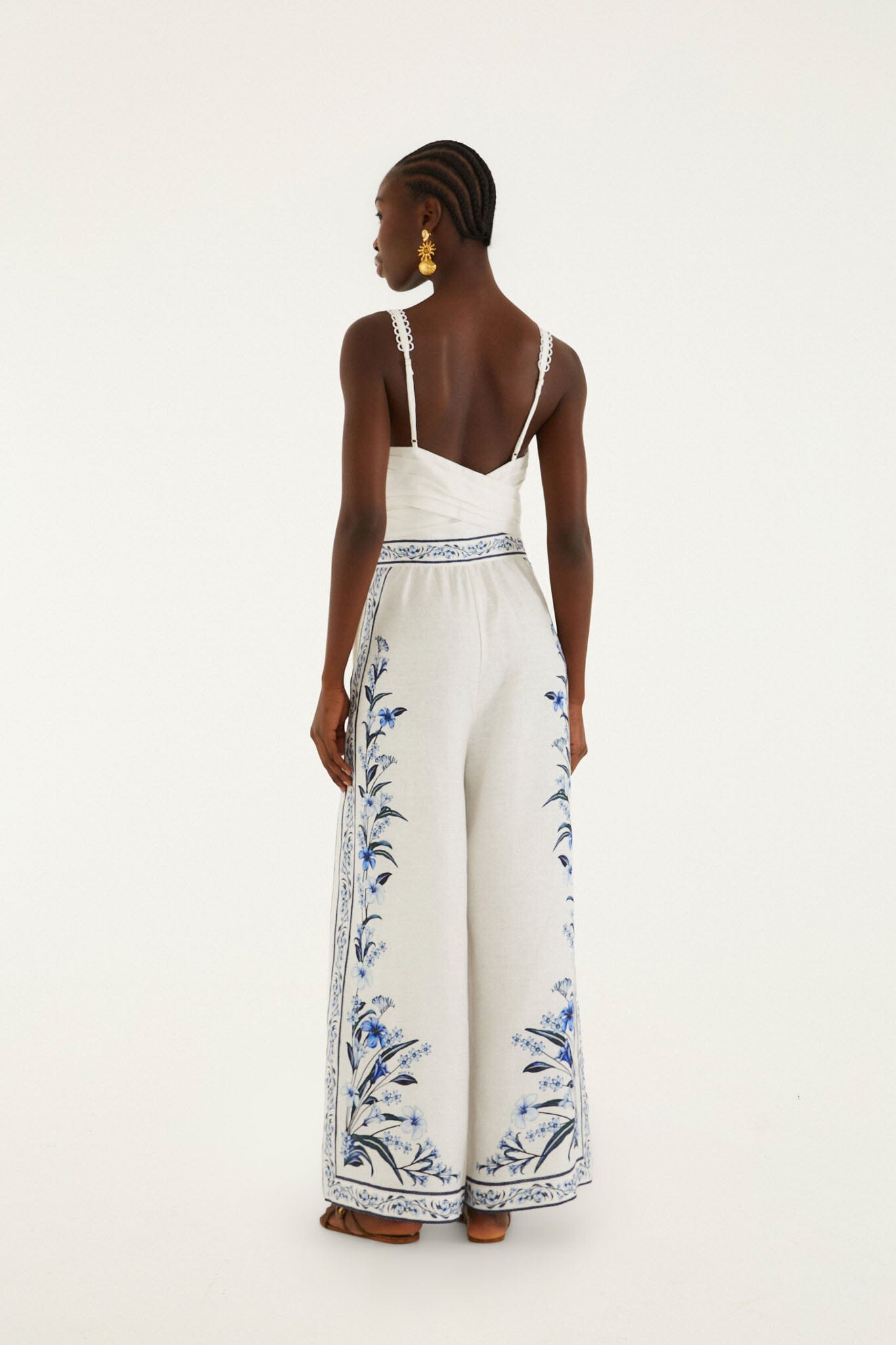 Off-White Flowers Arch Euroflax Premium Linen Maxi Jumpsuit - FARM Rio FLOWERS ARCH OFF-WHITE