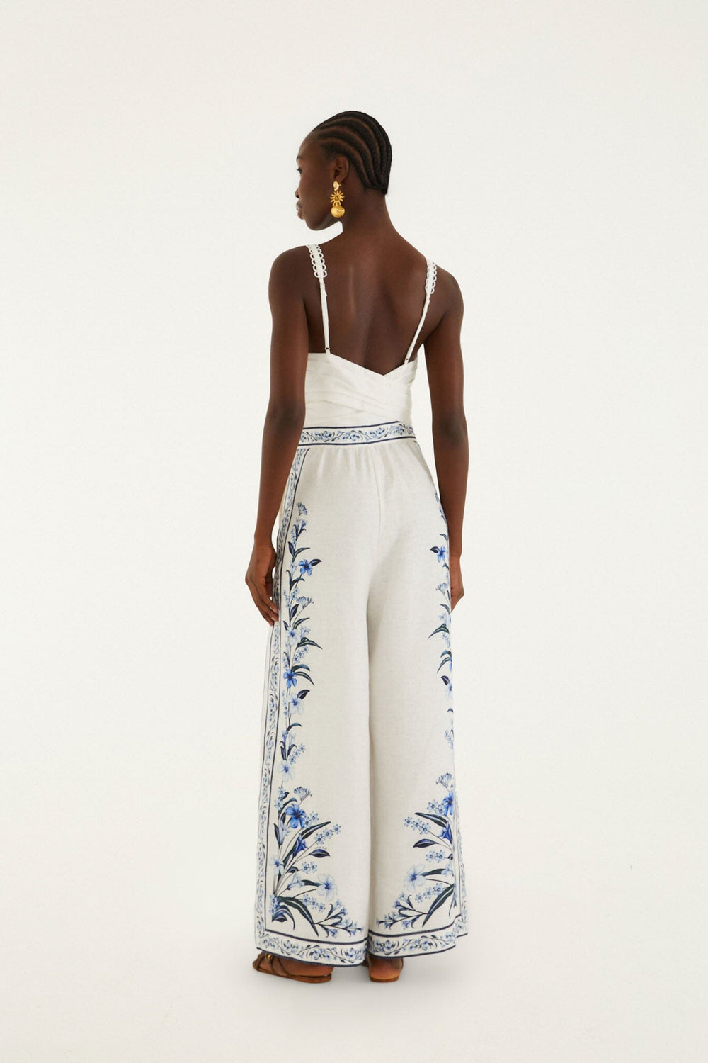 Off-White Flowers Arch Euroflax Premium Linen Maxi Jumpsuit - FARM Rio FLOWERS ARCH OFF-WHITE