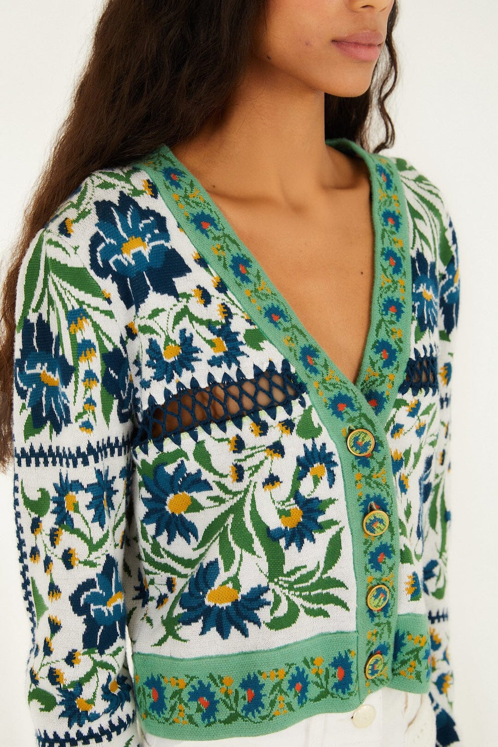 Off-White Manoela Buttoned Knit Cardigan - FARM Rio MANOELA OFF-WHITE