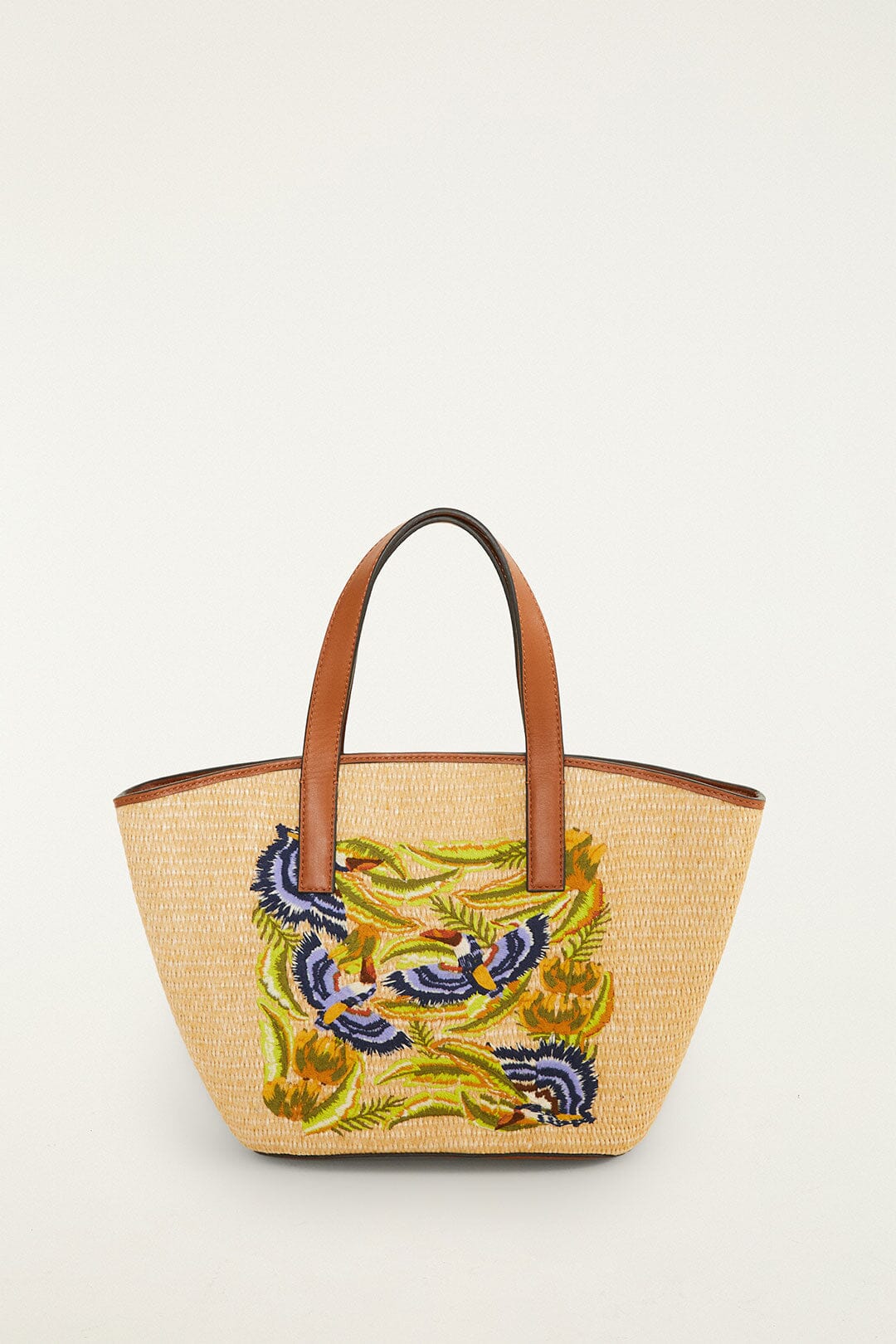 Raffia Basket Tote Bag Small - FARM Rio SUNNY PARADISE EMBROIDERY