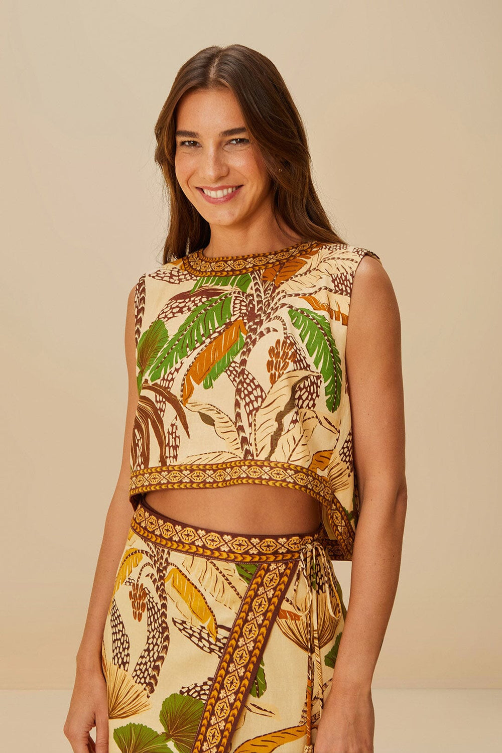 Sand Foliage Sketch Blouse - FARM Rio FOLIAGE SKETCH SAND