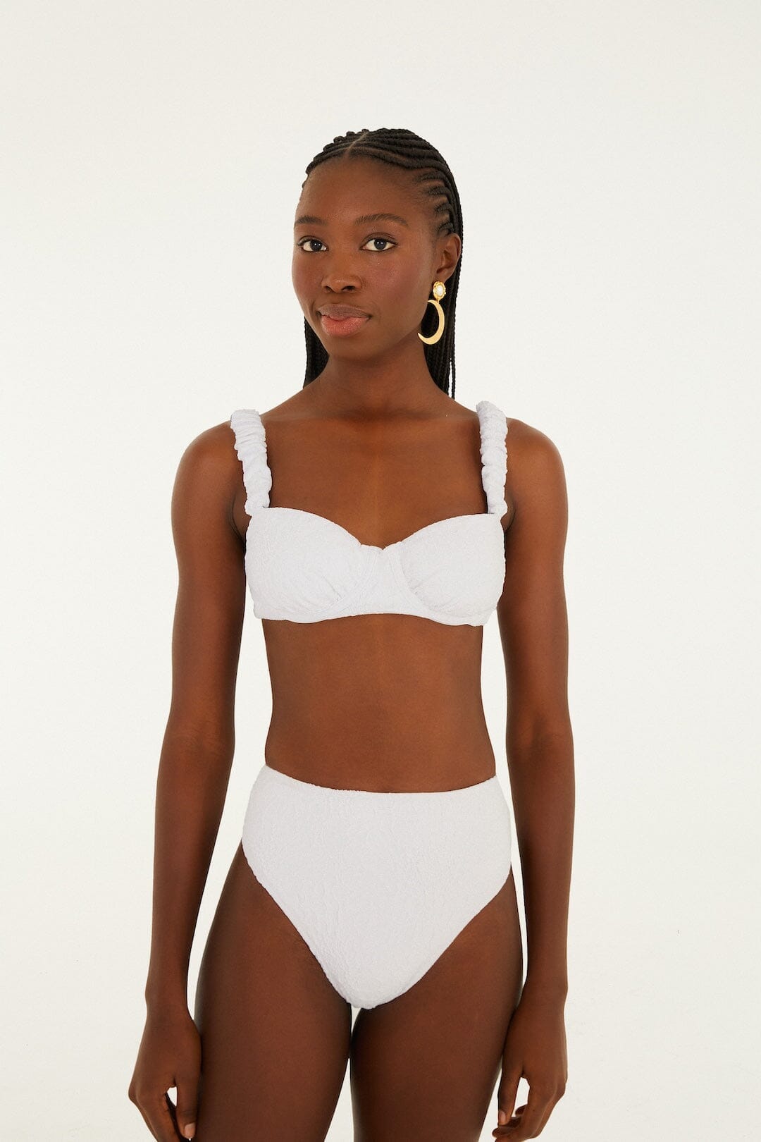 White Gerbera Daisy High Waist Bikini Bottom - FARM Rio GERBERA DAISY WHITE