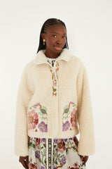 Cream Rococo Flowers Bomber Fleece Jacket - FARM Rio ROCOCO FLOWERS CREAM