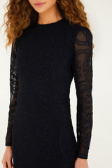 Black Embroidered Sheer Sleeve Maxi Dress - FARM Rio BLACK