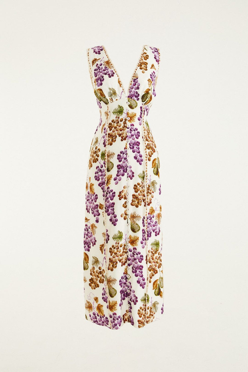 Cream Grape Garden Lenzing Ecovero Viscose Midi Dress - FARM Rio GRAPE GARDEN CREAM