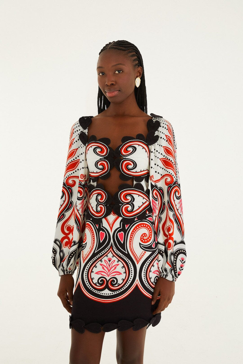 Off-White Graphic Ainika Cut-Out Hearts Mini Dress - FARM Rio GRAPHIC AINIKA WINTER WHITE