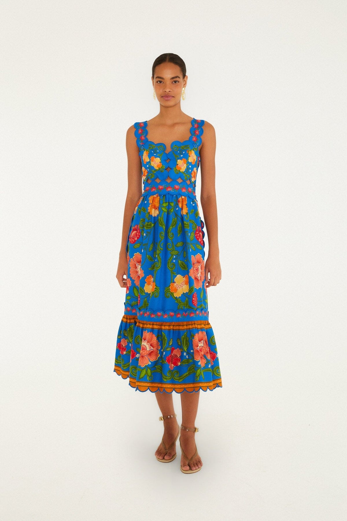 Bright Blue Rococo Flowers Lenzing Ecovero Euroflax Midi Dress - FARM Rio ROCOCO FLOWERS BRIGHT BLUE