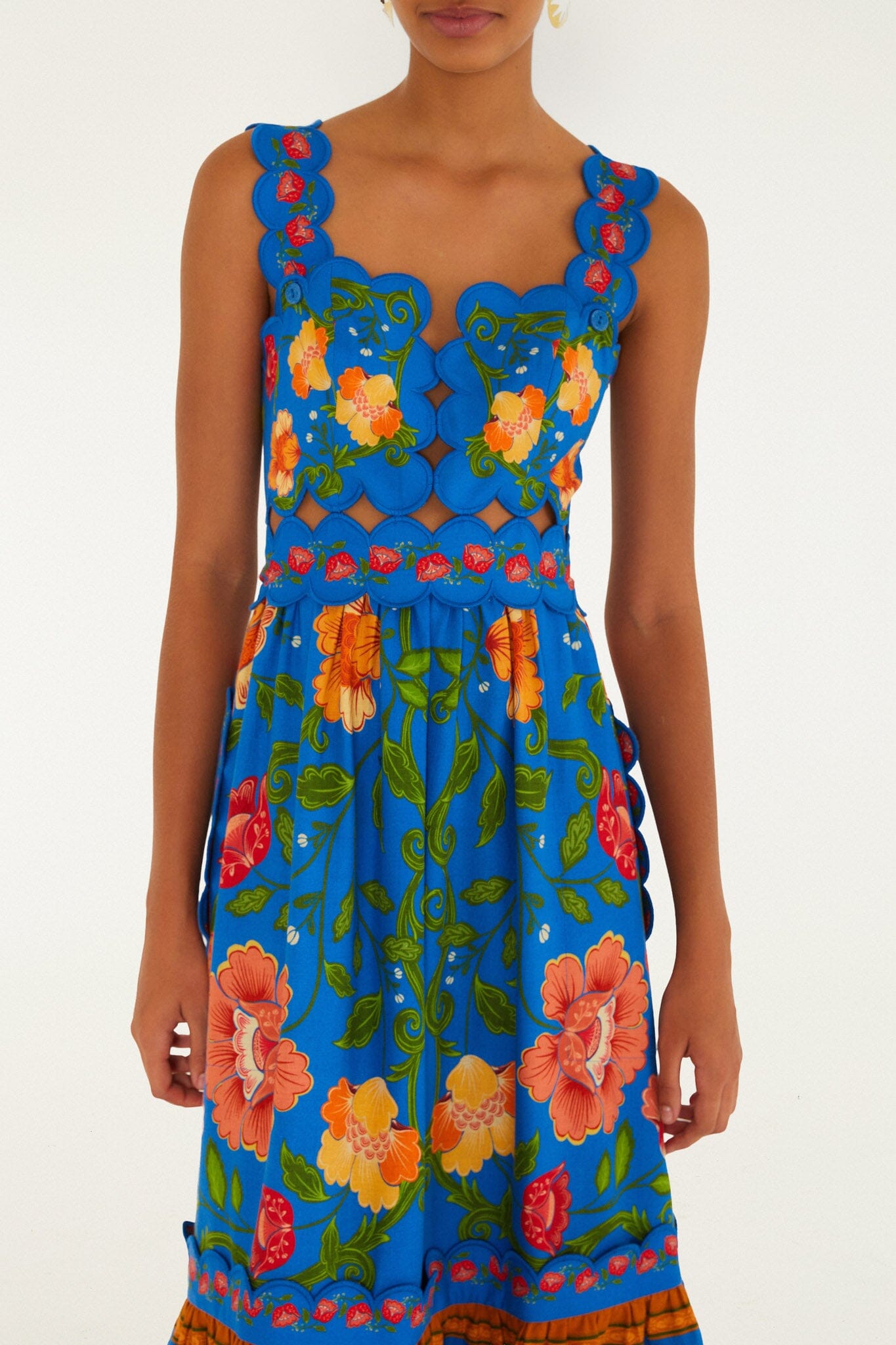Bright Blue Rococo Flowers Lenzing Ecovero Euroflax Midi Dress - FARM Rio ROCOCO FLOWERS BRIGHT BLUE