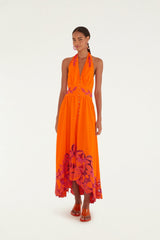 Orangee Fruit Richelieu Artisanal Lenzing Ecovero Euroflax Maxi Dress - FARM Rio ORANGE