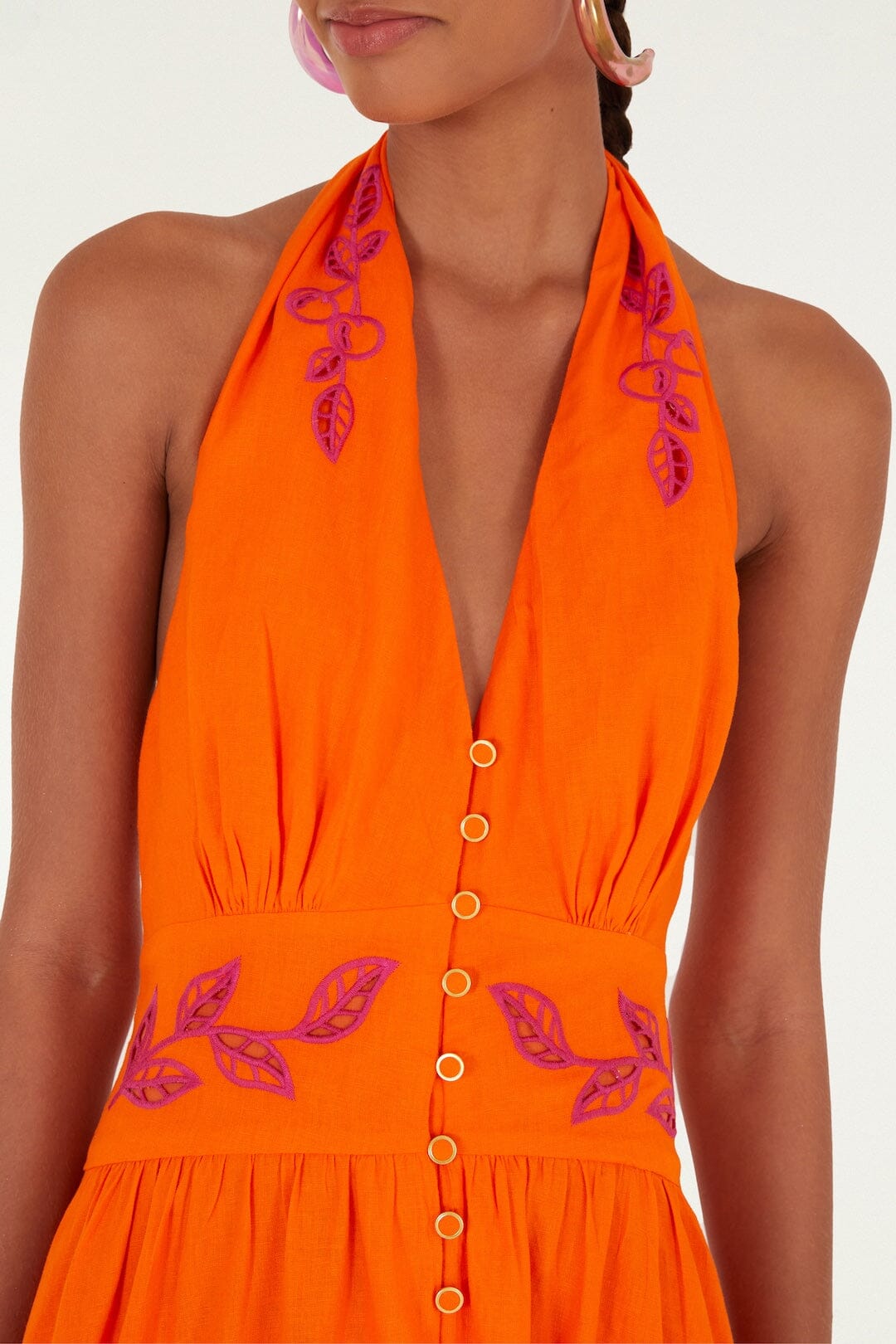 Orangee Fruit Richelieu Artisanal Lenzing Ecovero Euroflax Maxi Dress - FARM Rio ORANGE