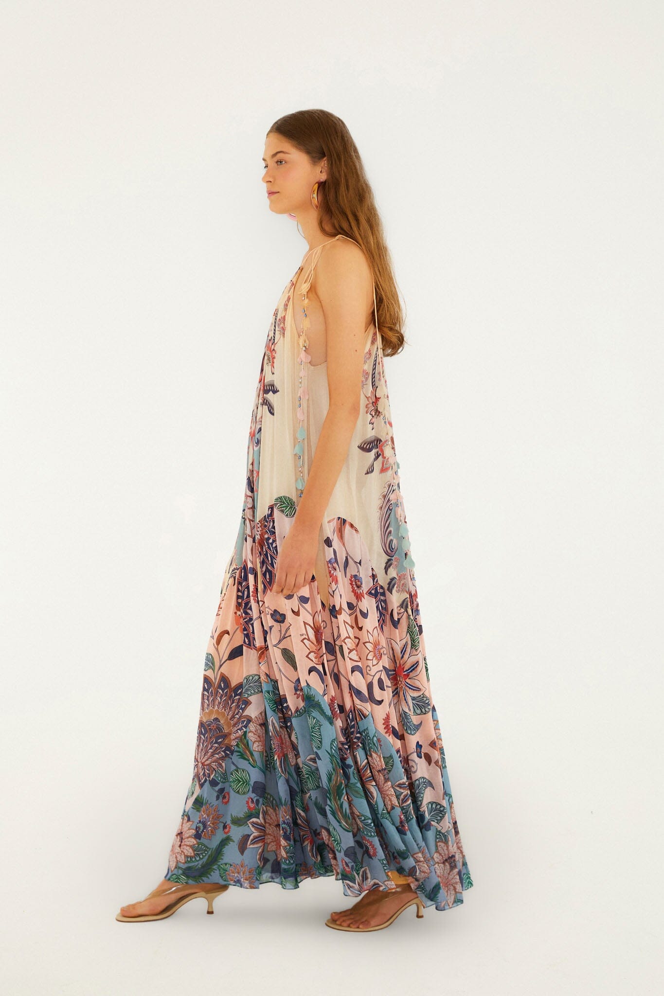 Multicolor Boho Floral Delhi Pleated Maxi Dress - FARM Rio BOHO FLORAL DELHI MIX
