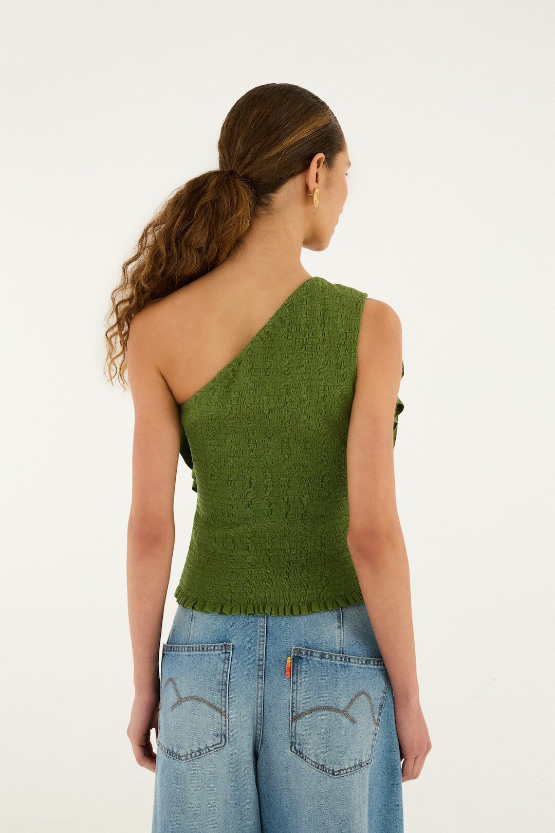 Green One Shoulder Lenzing Ecovero Euroflax Blouse - FARM Rio GREEN