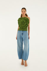 Green One Shoulder Lenzing Ecovero Euroflax Blouse - FARM Rio GREEN