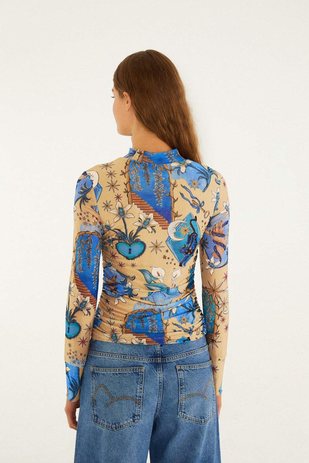 Sand Mystical Long Sleeve Tulle Blouse - FARM Rio MYSTICAL BLUE