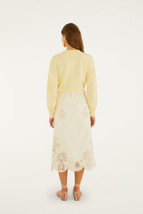 Beige Geometric Richelieu Twill Midi Skirt - FARM Rio BEIGE
