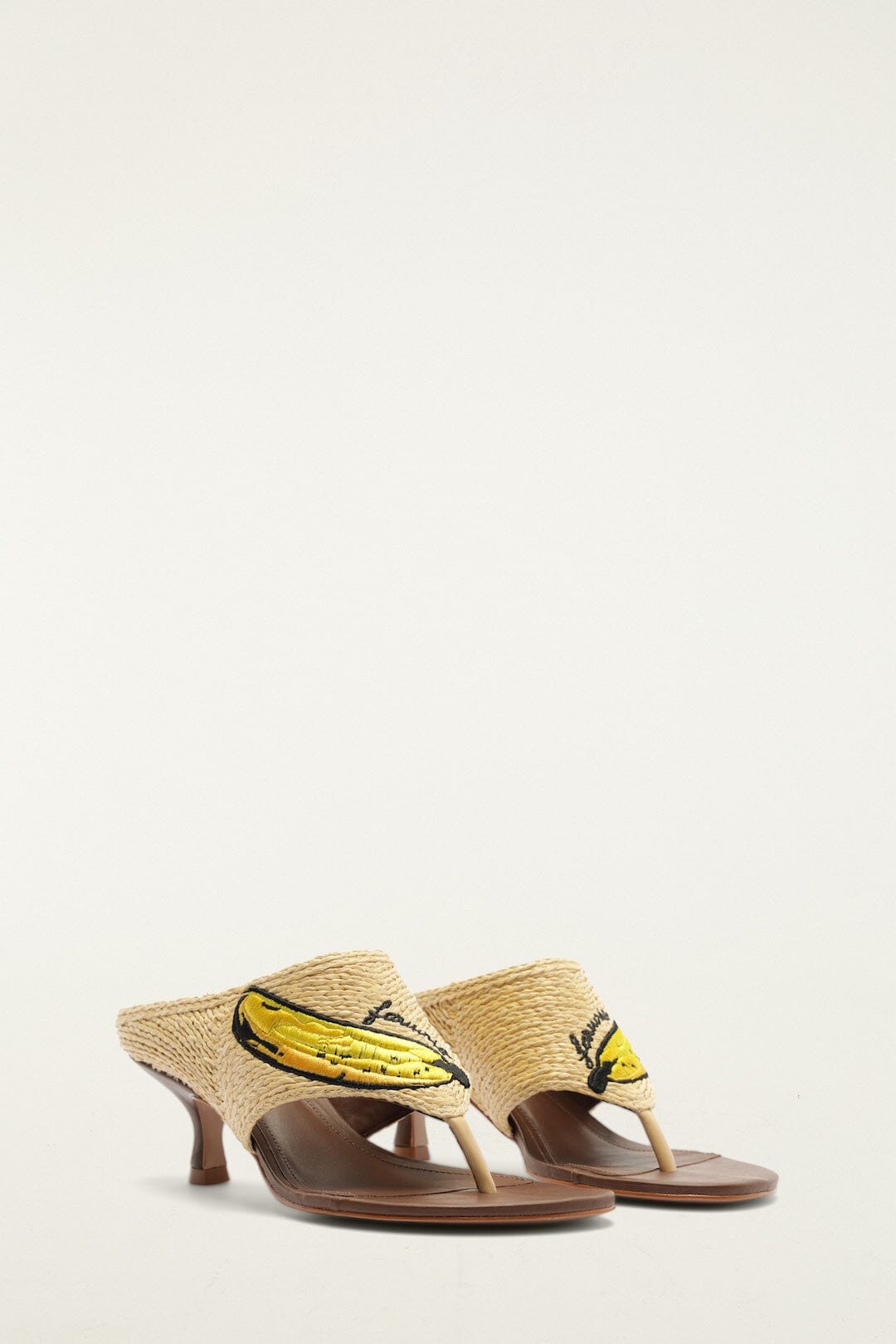 Raffia Embroidered Icons Kitten Heeled Sandal - FARM Rio WALNUT BANANA