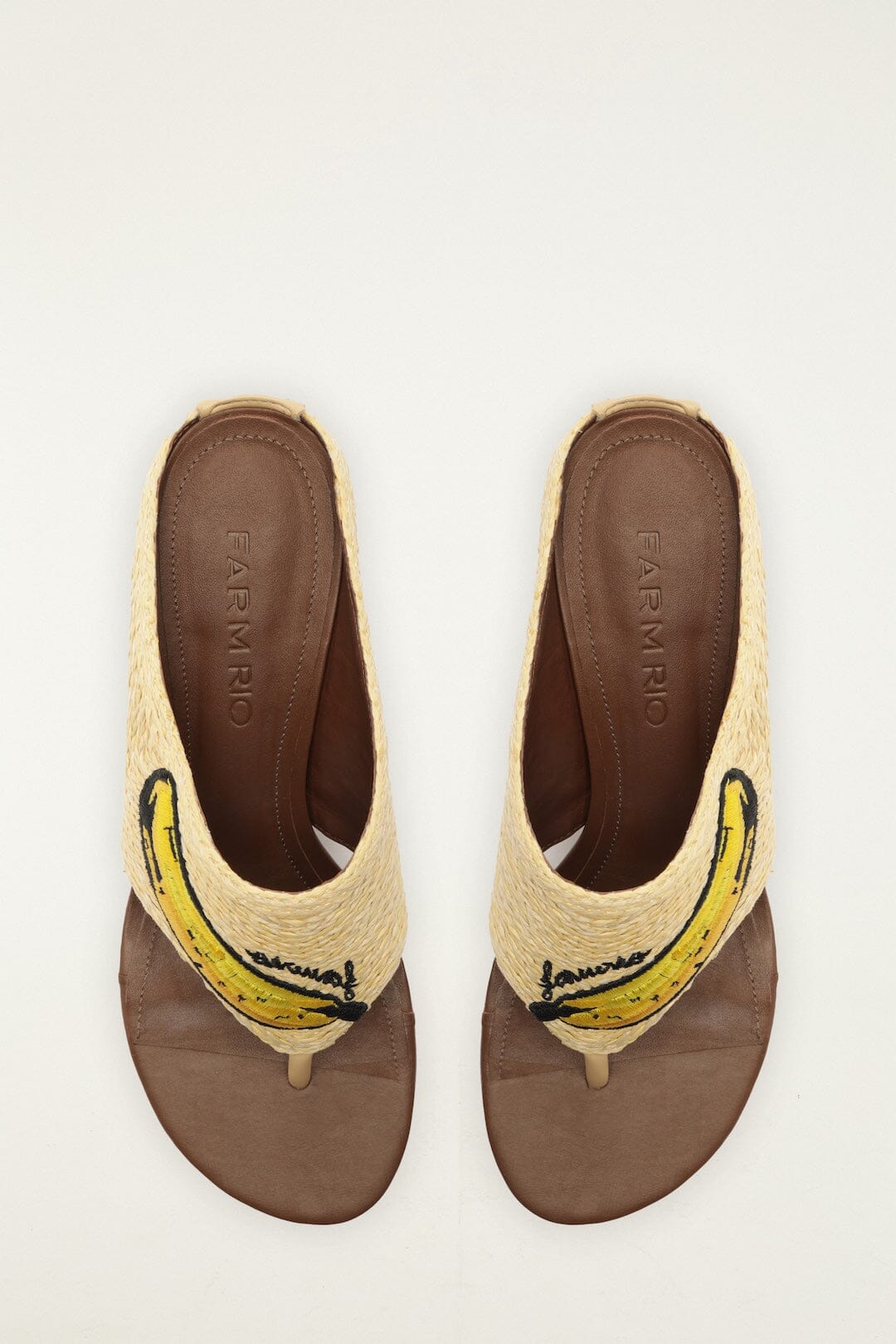 Raffia Embroidered Icons Kitten Heeled Sandal - FARM Rio WALNUT BANANA