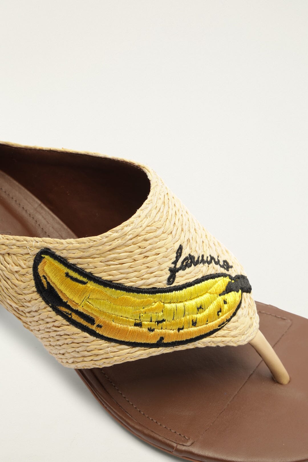 Raffia Embroidered Icons Kitten Heeled Sandal - FARM Rio WALNUT BANANA