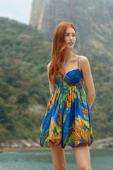 Blue Banana Grapes Sleeveless Organic Cotton Mini Dress - FARM Rio BANANA GRAPES BLUE