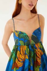 Blue Banana Grapes Sleeveless Organic Cotton Mini Dress - FARM Rio BANANA GRAPES BLUE