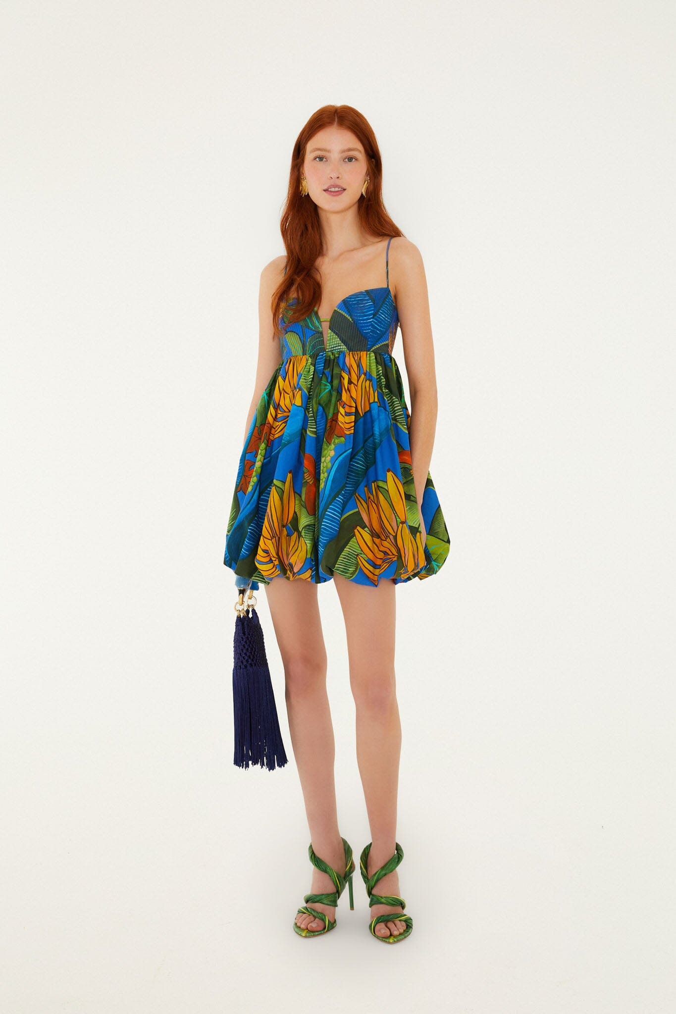 Blue Banana Grapes Sleeveless Organic Cotton Mini Dress - FARM Rio BANANA GRAPES BLUE