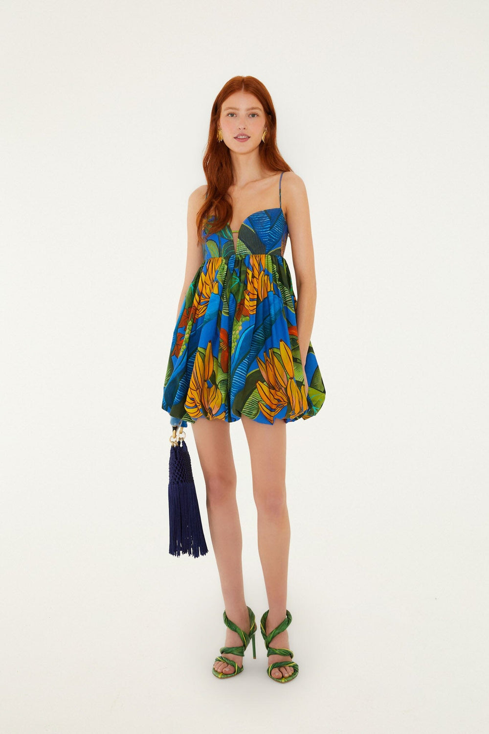 Blue Banana Grapes Sleeveless Organic Cotton Mini Dress - FARM Rio BANANA GRAPES BLUE