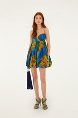 Blue Banana Grapes Sleeveless Organic Cotton Mini Dress - FARM Rio BANANA GRAPES BLUE