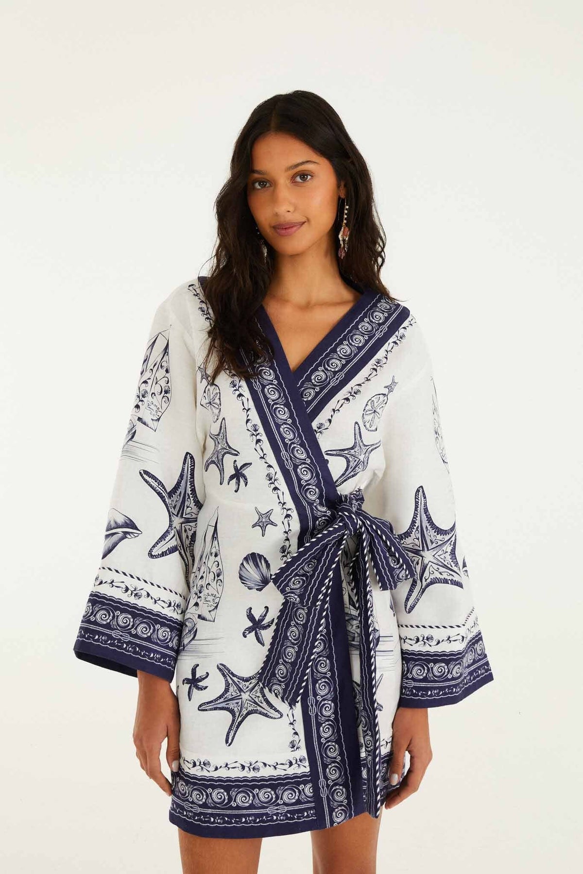 Off-White Coast Scarf Euroflax Premium Linen Mini Dress - FARM Rio COAST SCARF OFF-WHITE