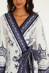 Off-White Coast Scarf Euroflax Premium Linen Mini Dress - FARM Rio COAST SCARF OFF-WHITE