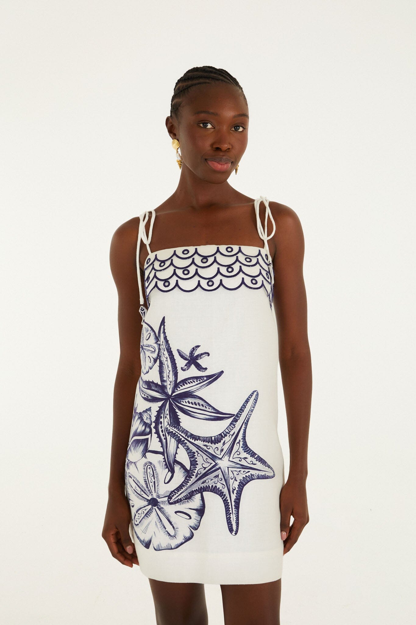 Off-White Coast Stars Euroflax Premium Linen Mini Dress - FARM Rio COAST STARS OFF-WHITE