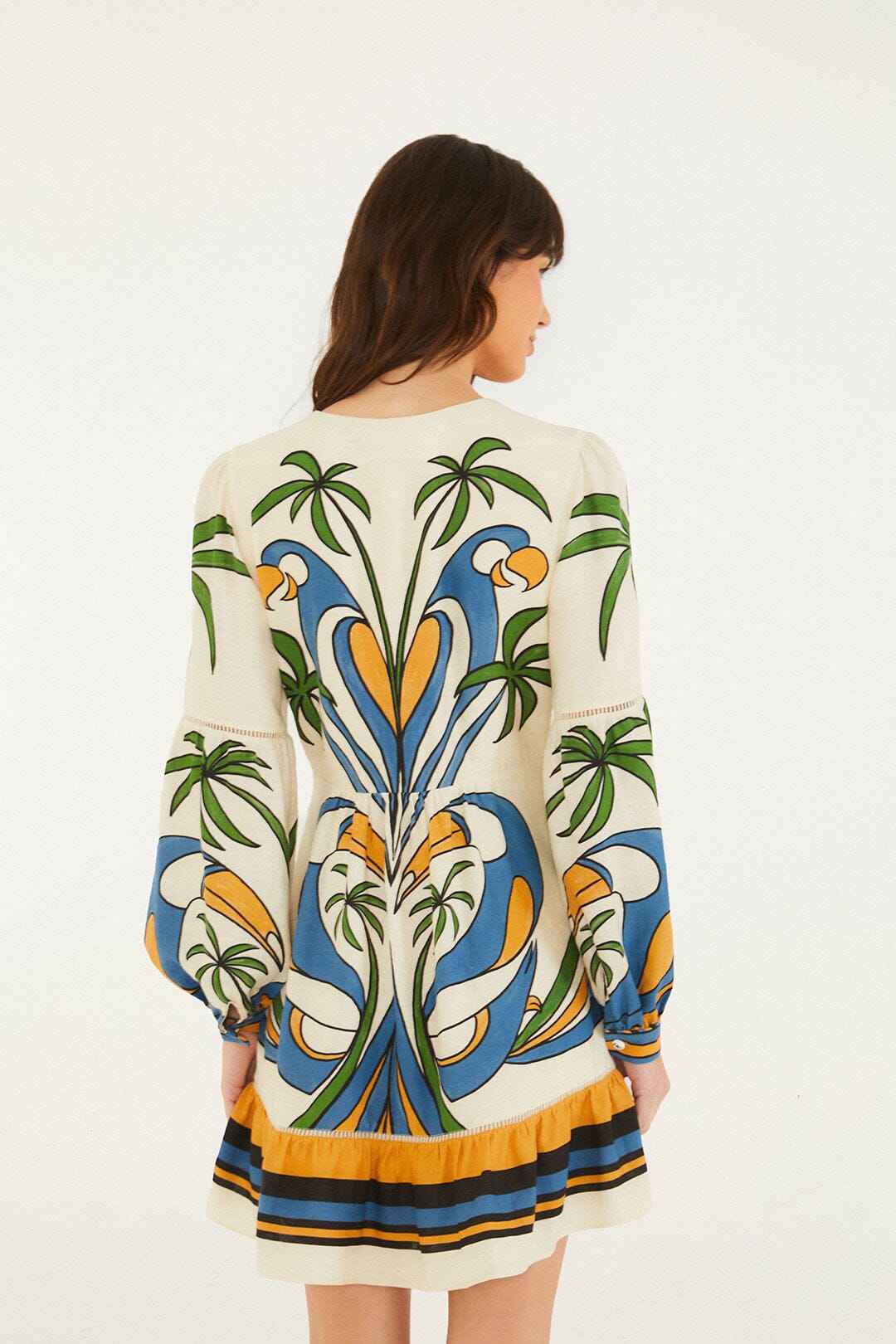 Sand Tropical Graphic Lace Ruffled Mini Dress - FARM Rio TROPICAL GRAPHIC