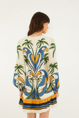 Sand Tropical Graphic Lace Ruffled Mini Dress - FARM Rio TROPICAL GRAPHIC
