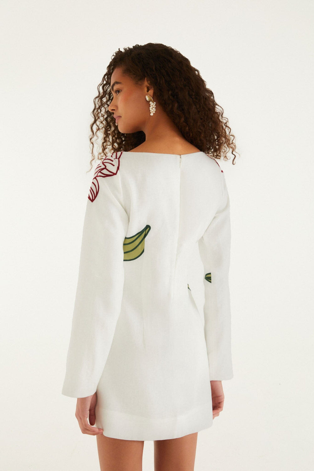 Off-White Flower Embroidered Long Sleeve Mini Dress - FARM Rio OFF-WHITE