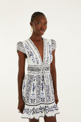 Off-White Flowers Arch Ruffled Mini Dress - FARM Rio FLOWERS ARCH OFF-WHITE