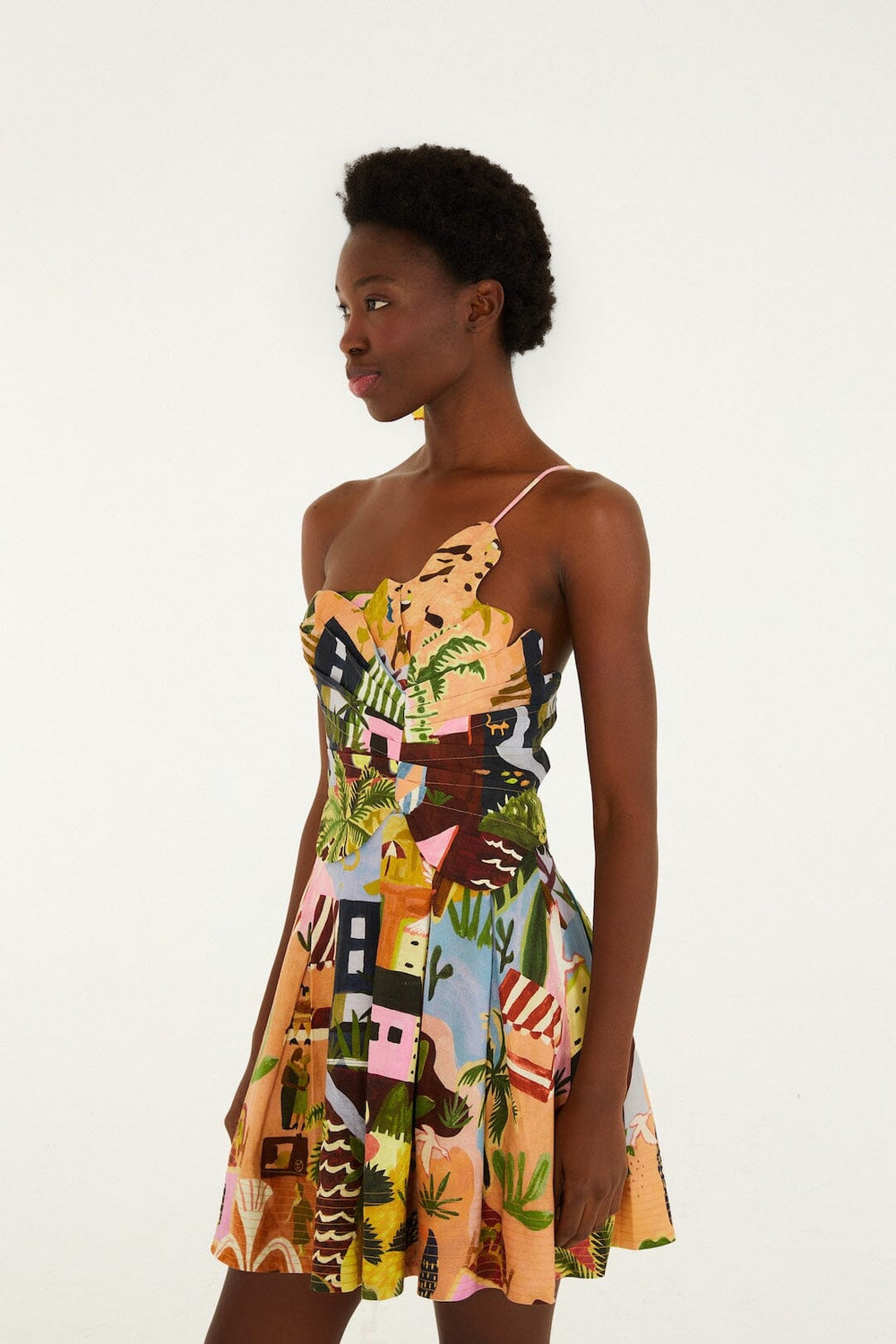 Multicolor Tropical Painting Lenzing Ecovero Euroflax Mini Dress - FARM Rio TROPICAL PAINTING MULTICOLOR