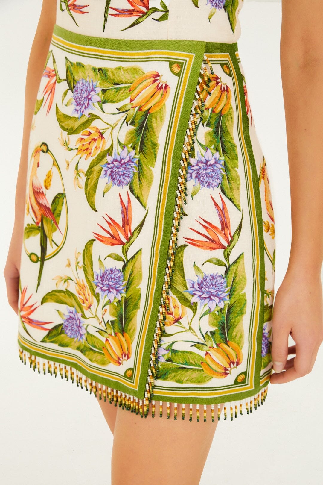 Sand Tropical Scarf Euroflax Premium Linen Sleeveless Mini Dress - FARM Rio TROPICAL SCARF SAND