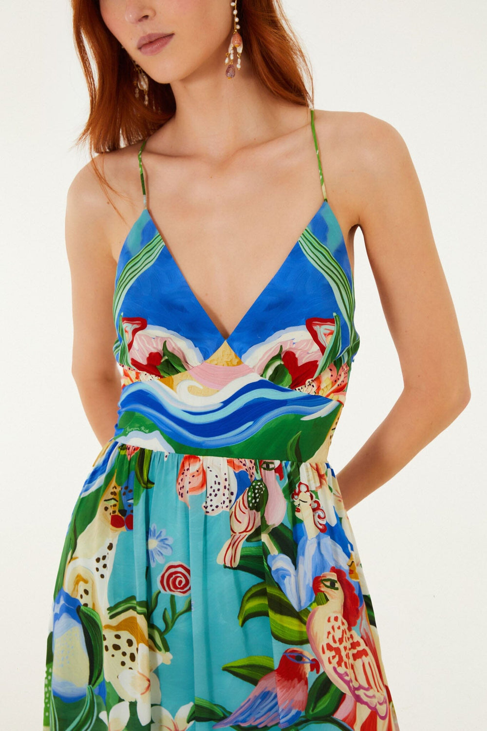 Multicolor Garden Of Life Back Ties Midi Dress - FARM Rio GARDEN OF LIFE MULTICOLOR