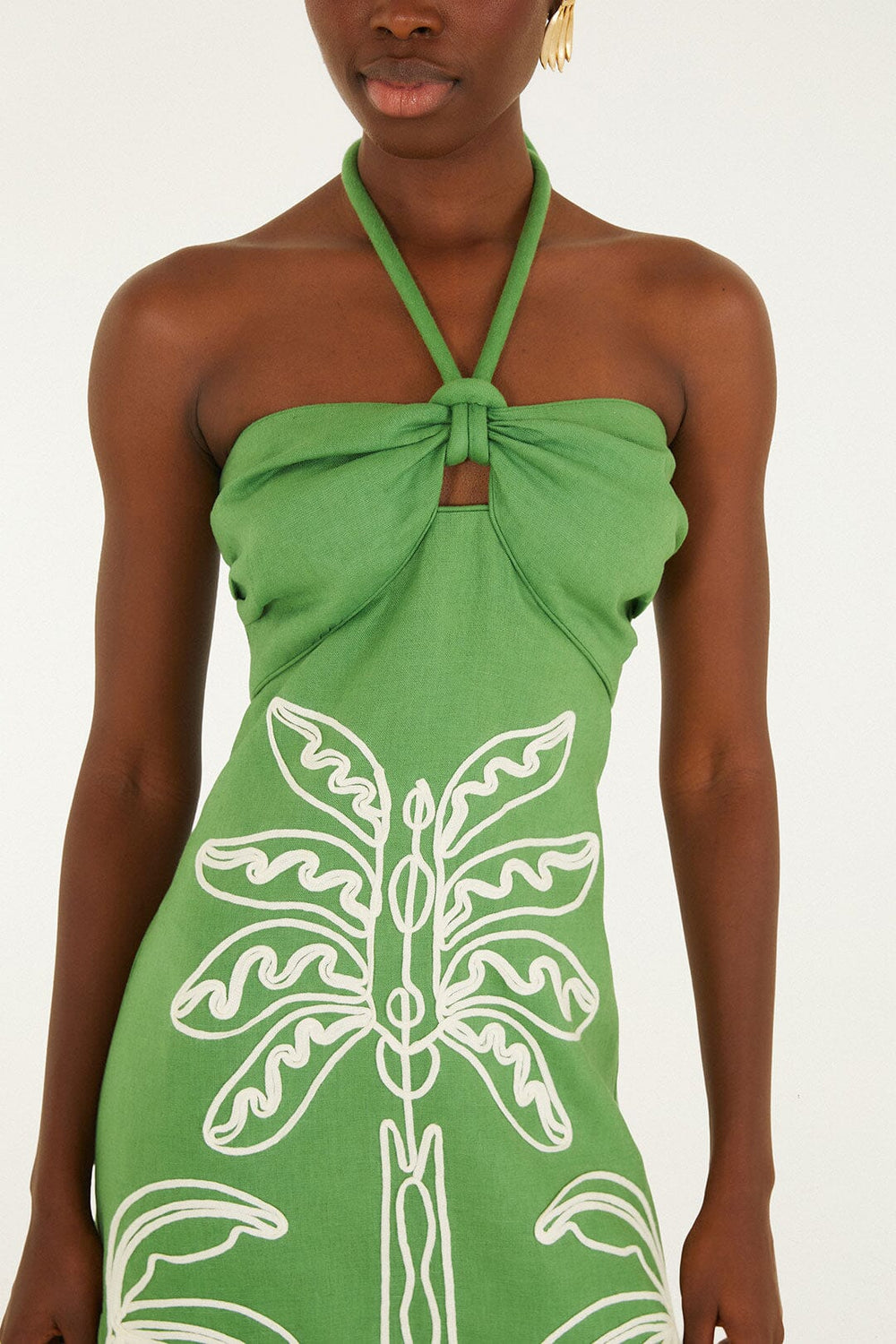 Green Palm Tree Embroidered Midi Dress - FARM Rio GREEN