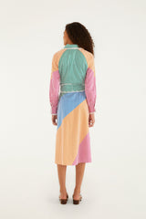 Multicolor Stripes Embroidered Belted Organic Cotton Midi Dress - FARM Rio MULTI