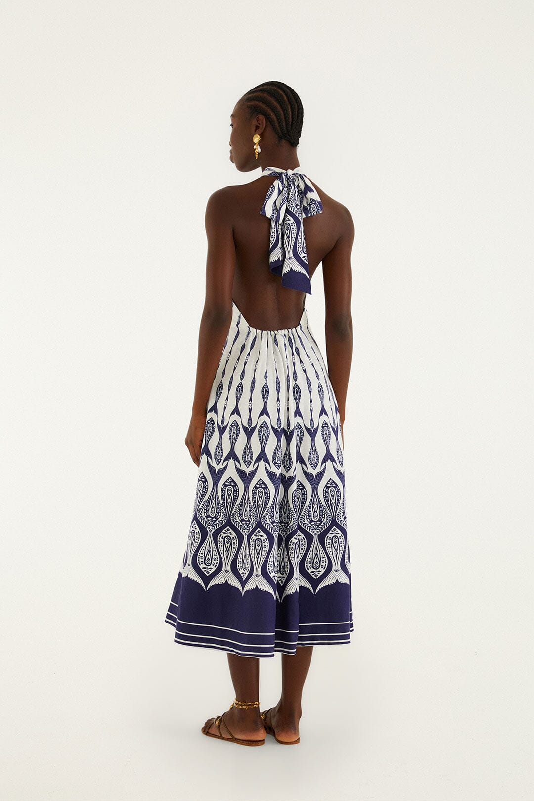 Off-White Fishes Flow Halter Neck Lenzing Ecovero Euroflax Midi Dress - FARM Rio FISHES FLOW OFF-WHITE